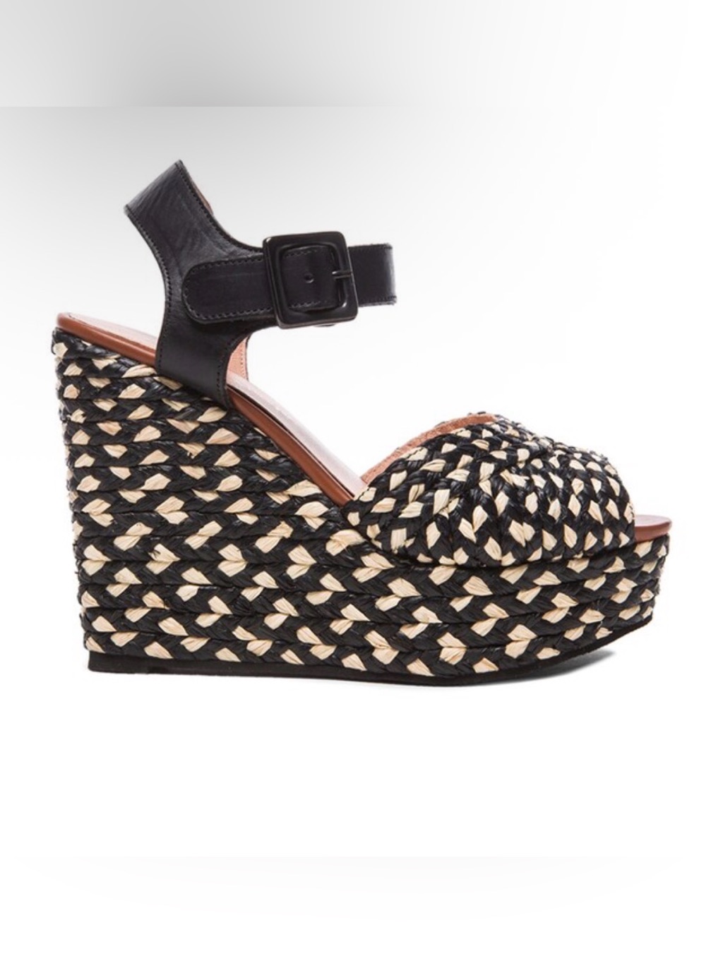 Robert Clergerie Black And Natural Woven Espadrille Wedge Sandals